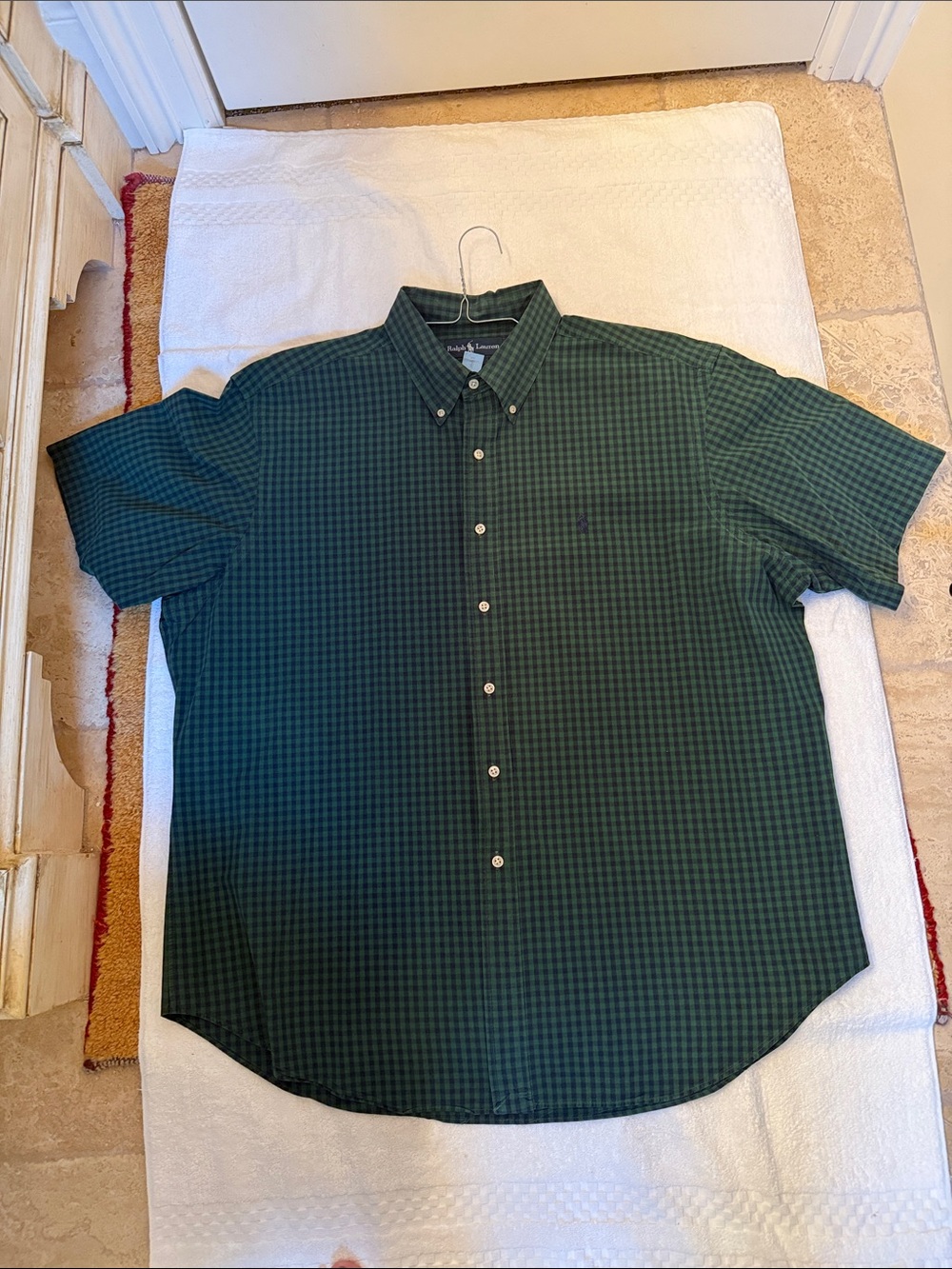 Ralph Lauren Men's Green Check Short-Sleeve Button-Down Shirt
